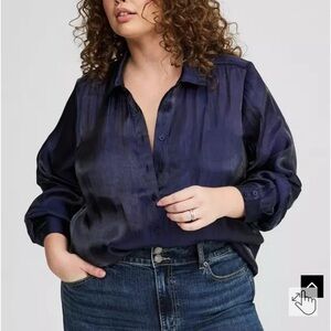 Torrid Lizzie Iridescent Button Up Shirt Size 2 Shimmery Midnight Blue Party NYE